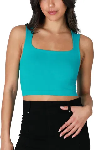 NIKIBIKI Women Seamless Clean Line Square Neck Crop Top, Made in U.S.A, One Size