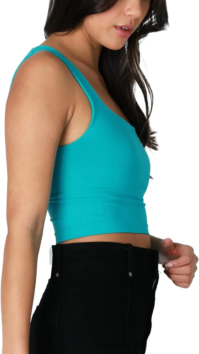 NIKIBIKI Women Seamless Clean Line Square Neck Crop Top, Made in U.S.A, One Size