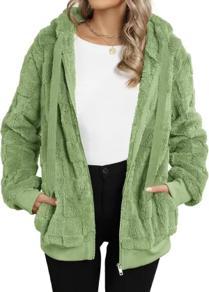 Nirovien Womens Sherpa Jacket Fuzzy Zip Up Hoodie Oversized Fleece Jackets Fluffy Coat with Pockets