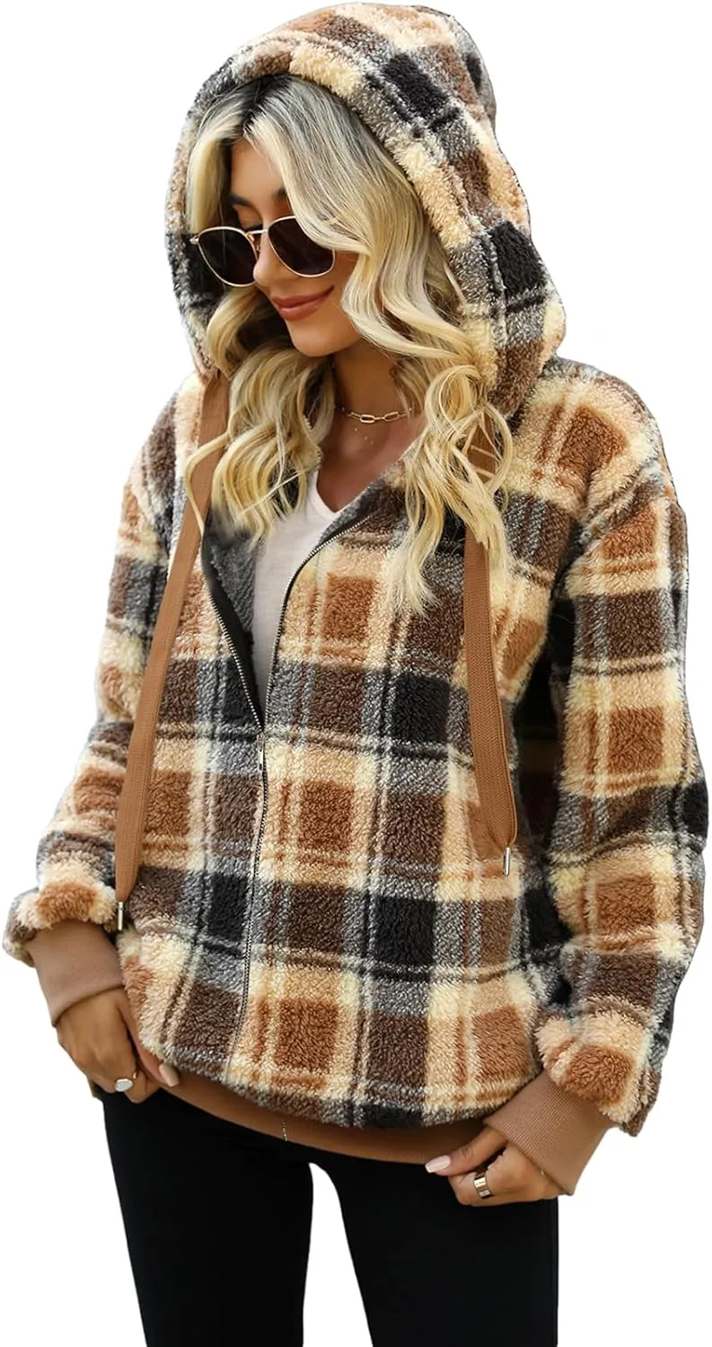 Nirovien Womens Sherpa Jacket Fuzzy Zip Up Hoodie Oversized Fleece Jackets Fluffy Coat with Pockets