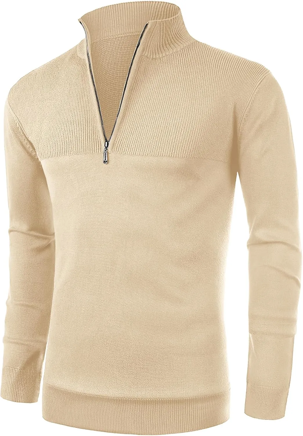 NITAGUT Mens Slim Fit Zip Up Mock Neck Polo Sweater Casual Long Sleeve Sweater and Pullover Sweaters with Ribbing Edge