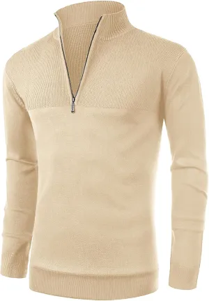 NITAGUT Mens Slim Fit Zip Up Mock Neck Polo Sweater Casual Long Sleeve Sweater and Pullover Sweaters with Ribbing Edge