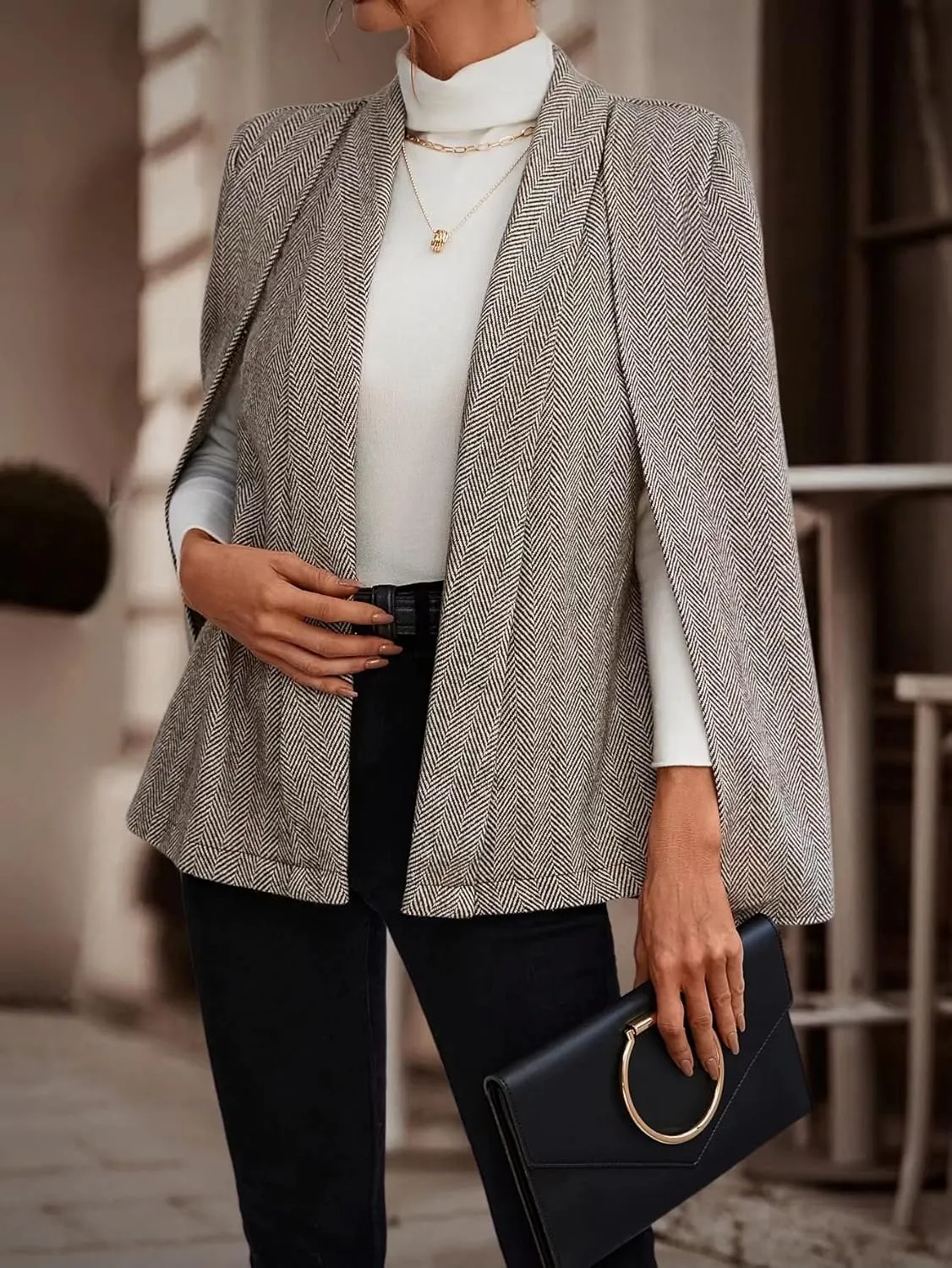 NOBRIM Jackets for Women - Cloak Sleeve Open Front Overcoat (Color : Coffee Brown, Size : Medium)
