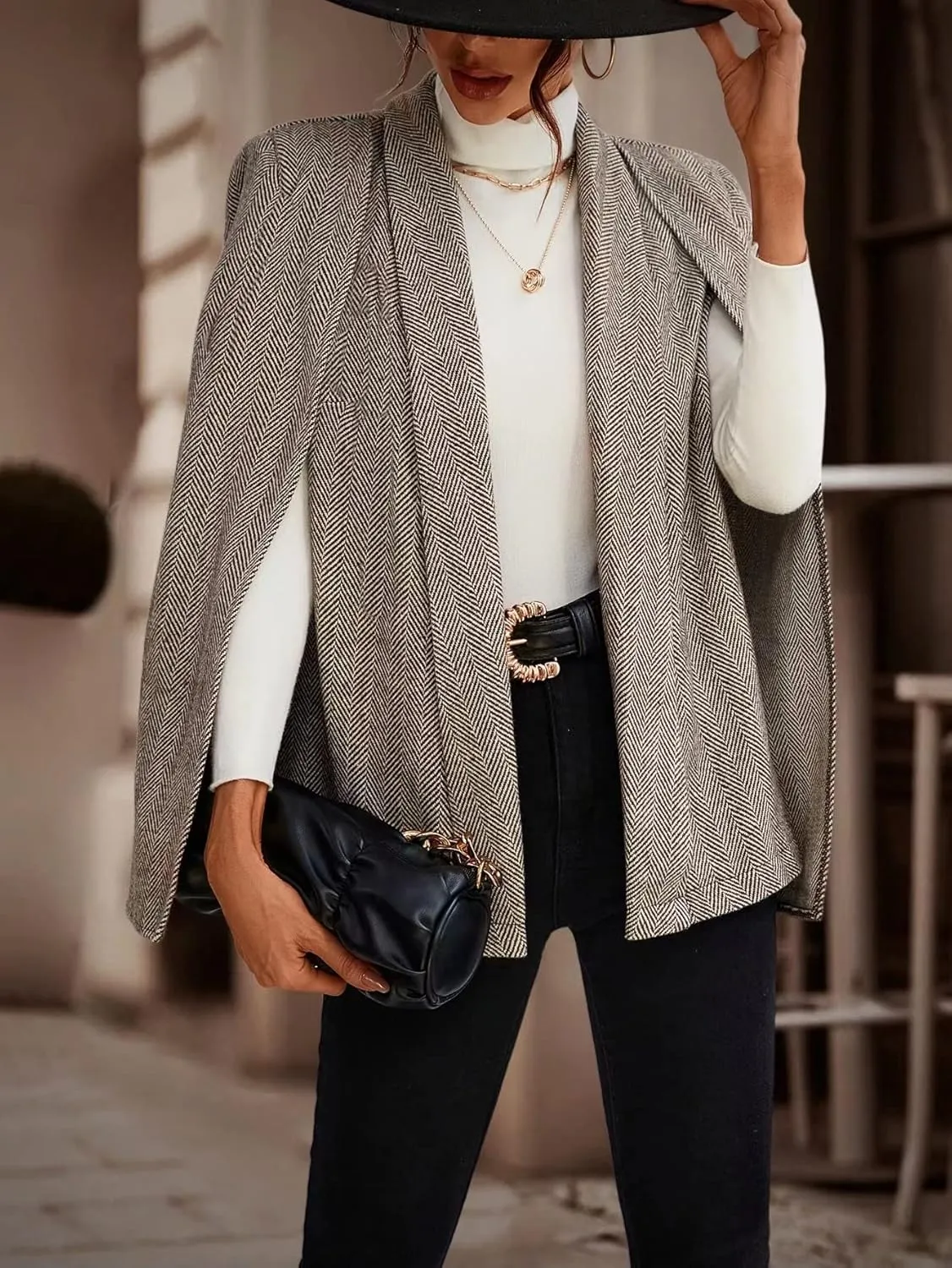 NOBRIM Jackets for Women - Cloak Sleeve Open Front Overcoat (Color : Coffee Brown, Size : Medium)