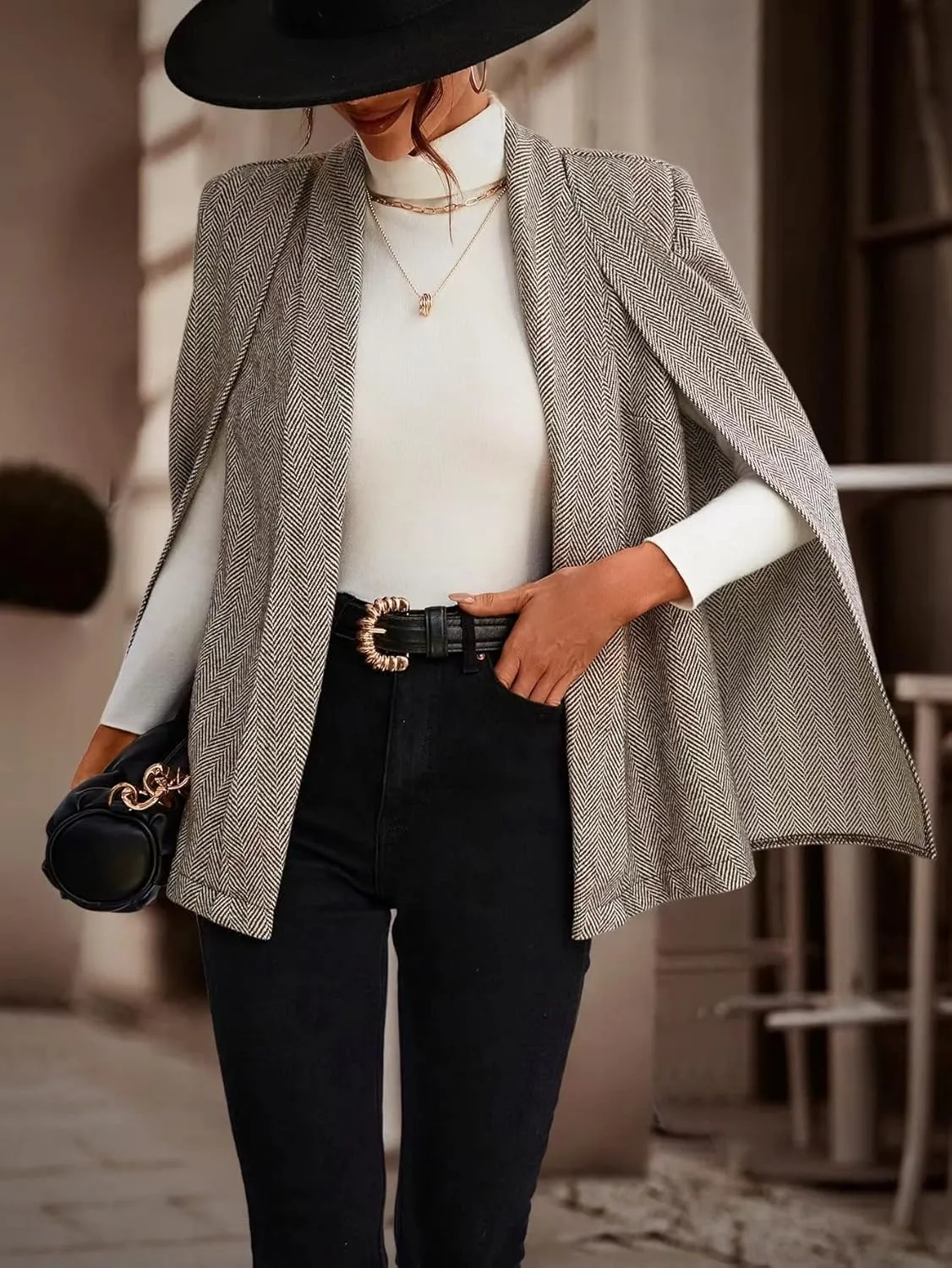 NOBRIM Jackets for Women - Cloak Sleeve Open Front Overcoat (Color : Coffee Brown, Size : Medium)