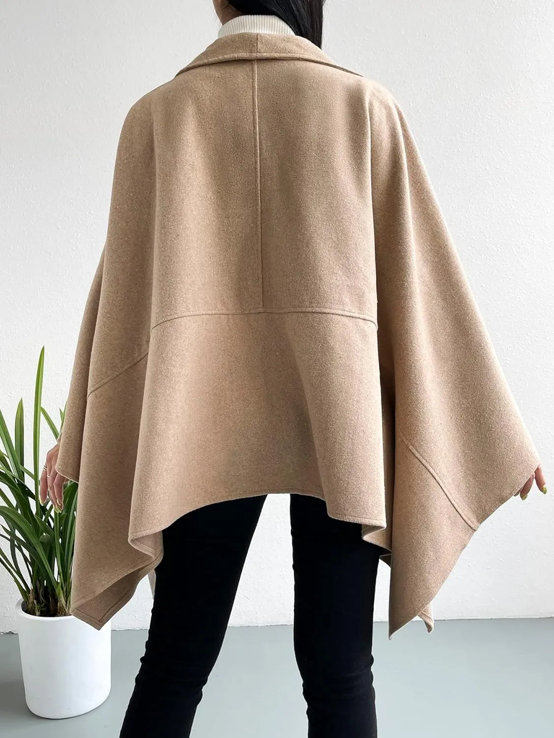 NOBRIM Jackets for Women - Waterfall Collar Cloak Sleeve Cape Coat (Color : Khaki, Size : Medium)