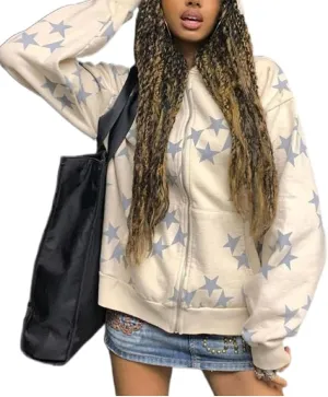 NUFIWI Womens Angel Print Oversized Hoodies Skull Skeleton Pattern Zip Up Jackets Y2K Autumn Winter Plus Size Sweatshirt