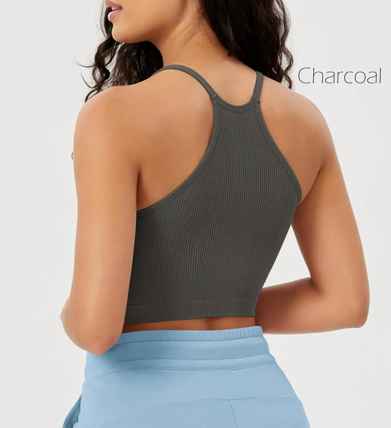 ODODOS Women's Crop 3-Pack Seamless Rib-Knit Camisole Crop Tank Tops