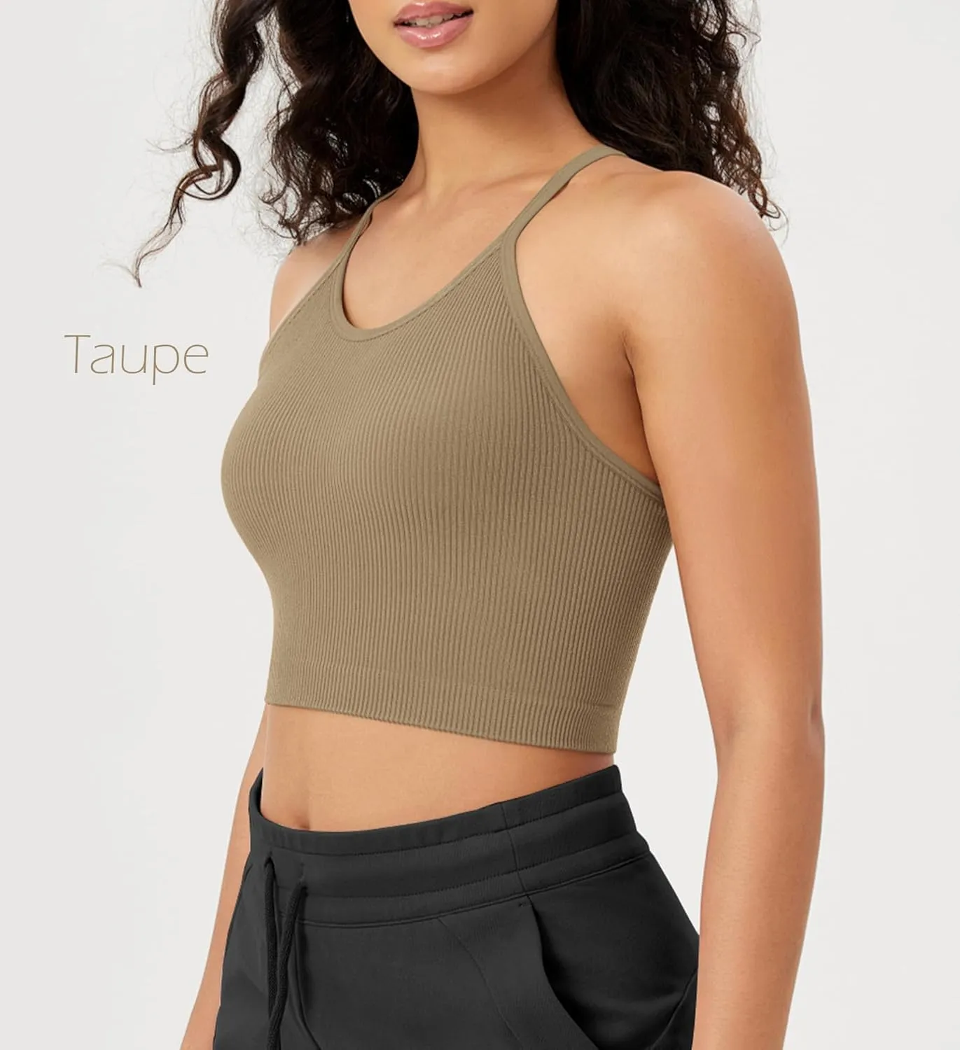 ODODOS Women's Crop 3-Pack Seamless Rib-Knit Camisole Crop Tank Tops