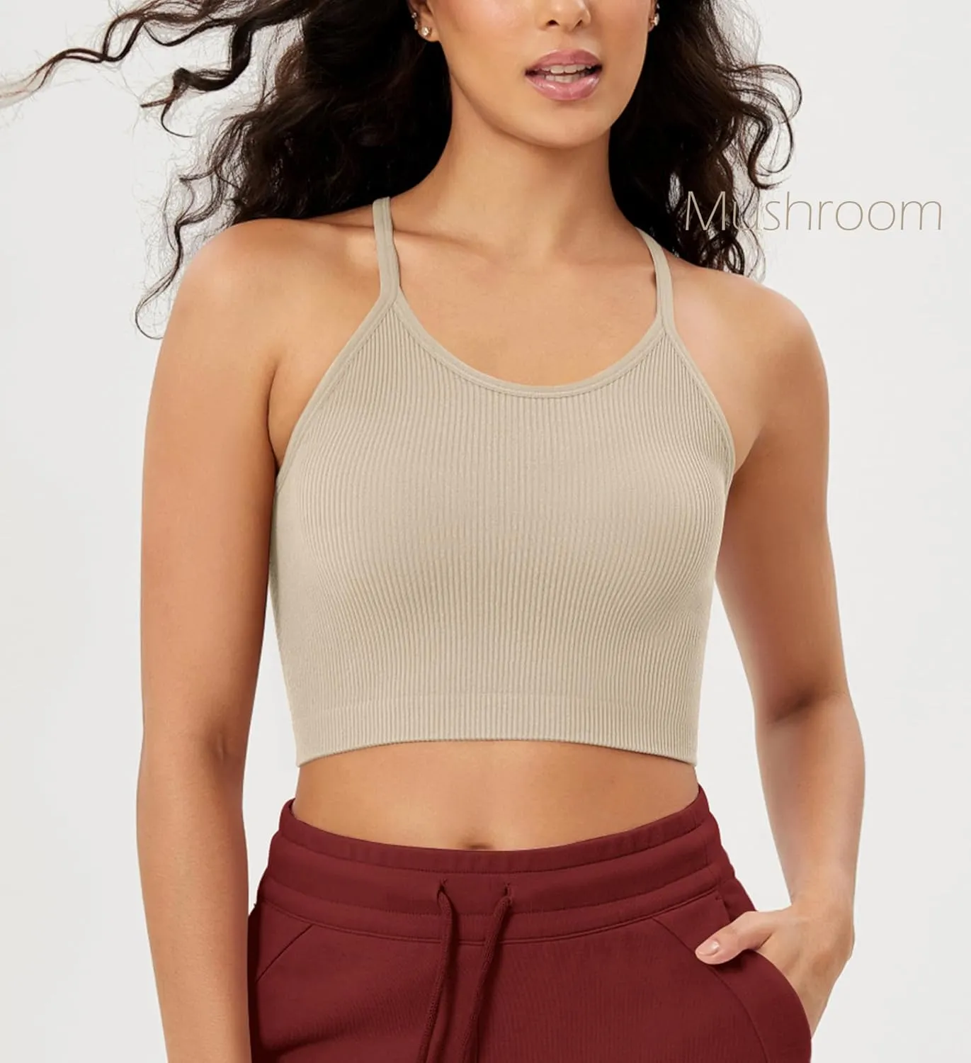 ODODOS Women's Crop 3-Pack Seamless Rib-Knit Camisole Crop Tank Tops
