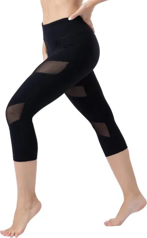ONGASOFT High Waisted Yoga Capri Mesh Leggings for Women Soft Stretchy Running Workout Cropped Pants