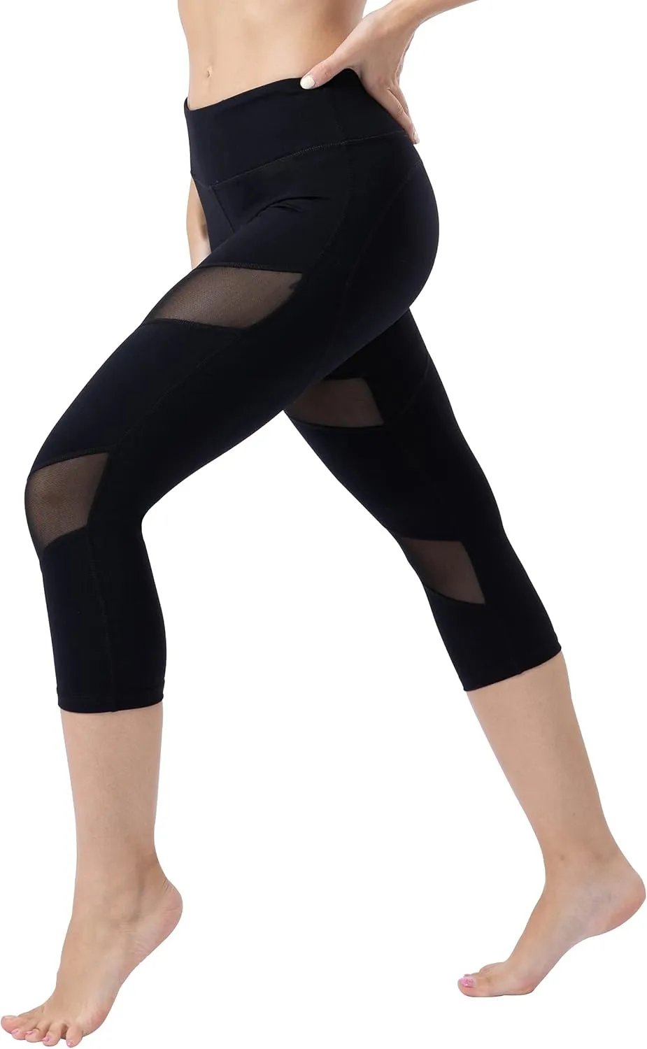 ONGASOFT High Waisted Yoga Capri Mesh Leggings for Women Soft Stretchy Running Workout Cropped Pants