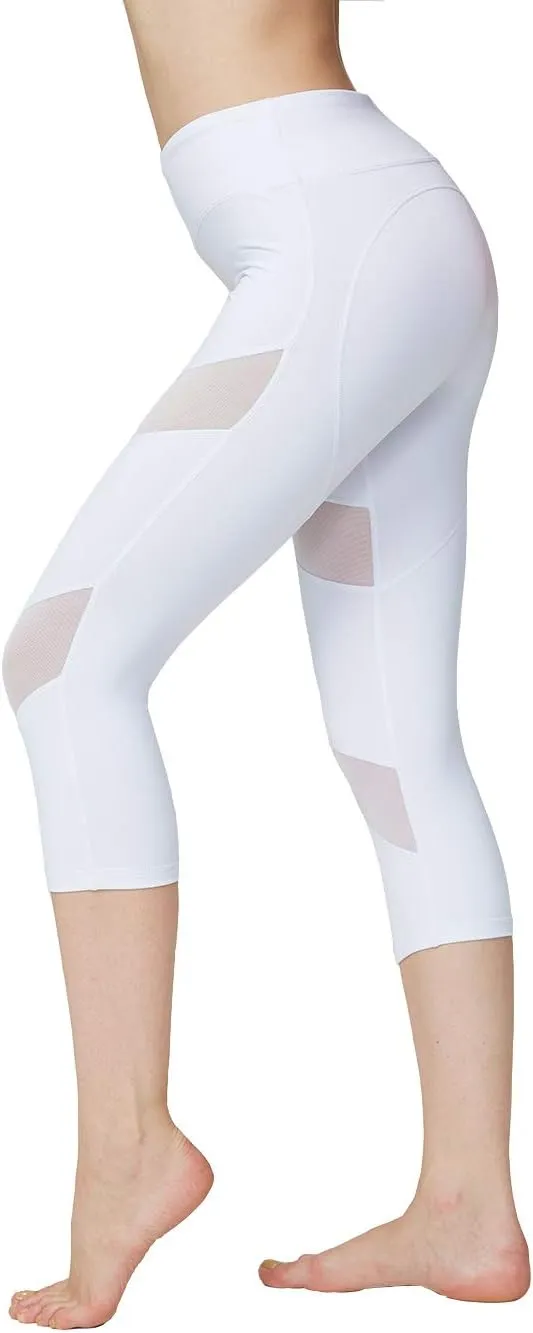 ONGASOFT High Waisted Yoga Capri Mesh Leggings for Women Soft Stretchy Running Workout Cropped Pants