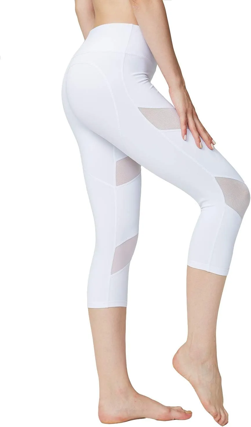 ONGASOFT High Waisted Yoga Capri Mesh Leggings for Women Soft Stretchy Running Workout Cropped Pants
