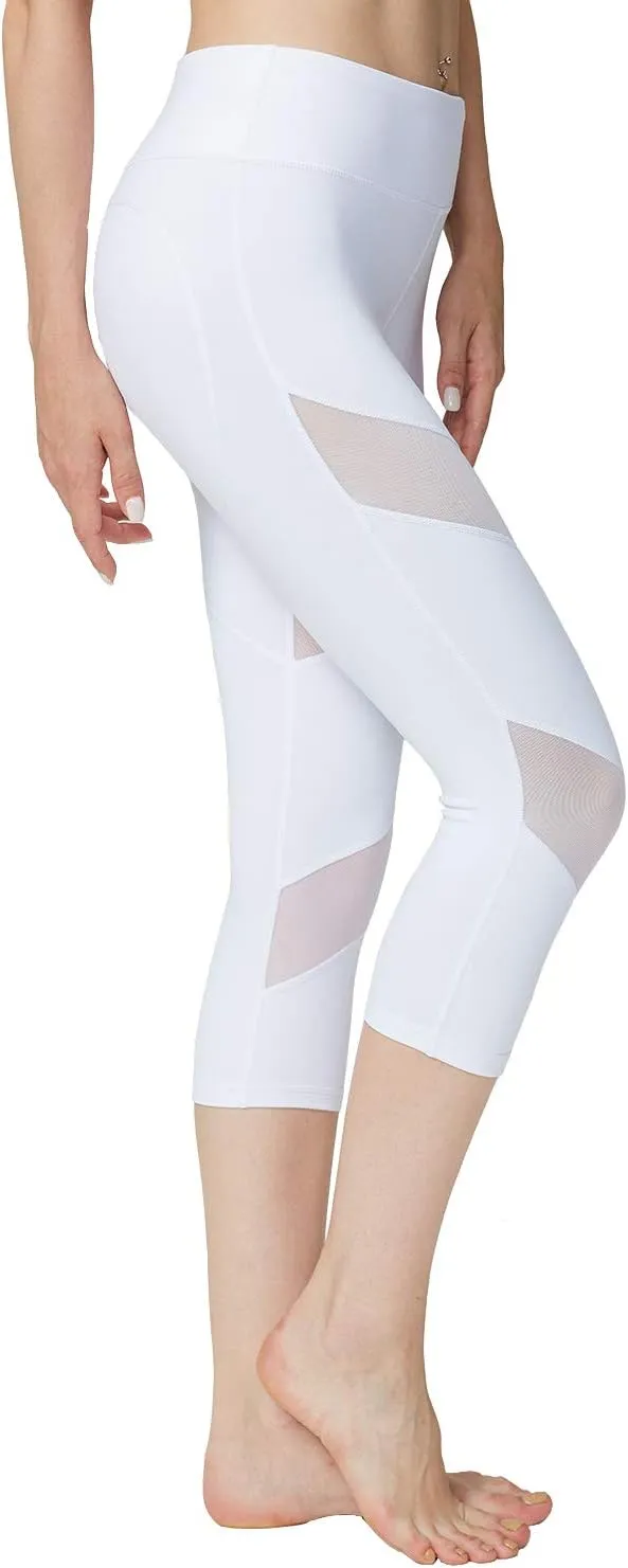 ONGASOFT High Waisted Yoga Capri Mesh Leggings for Women Soft Stretchy Running Workout Cropped Pants