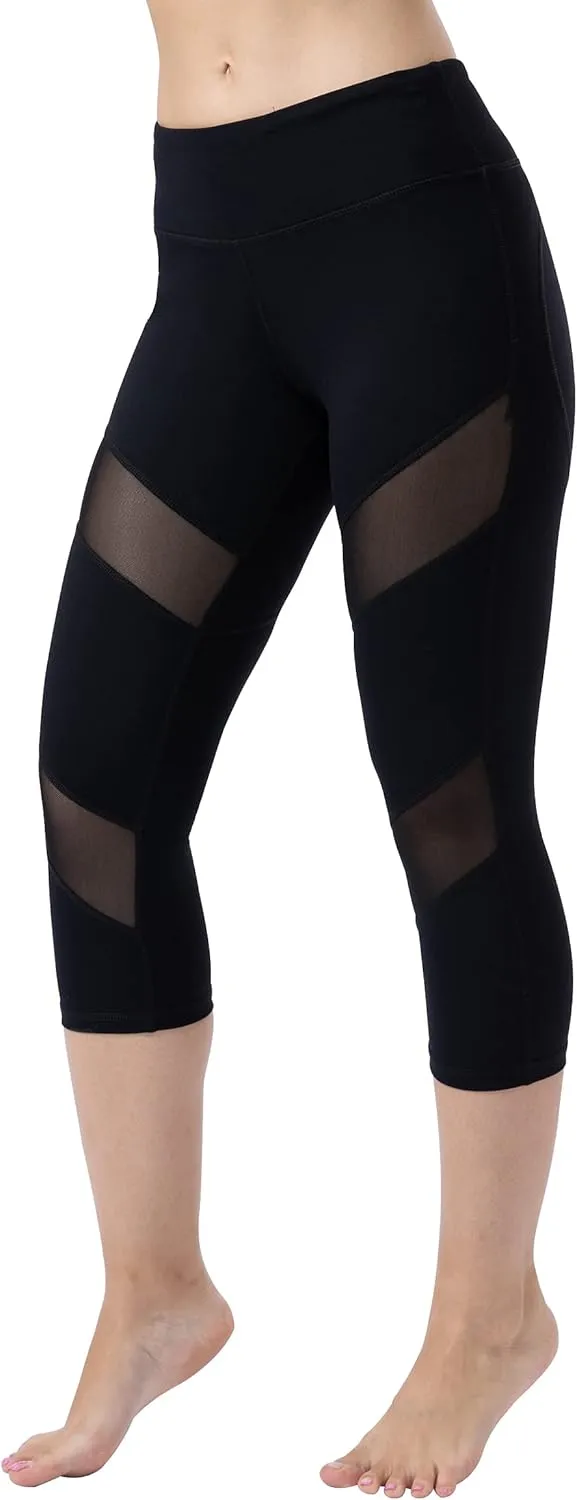 ONGASOFT High Waisted Yoga Capri Mesh Leggings for Women Soft Stretchy Running Workout Cropped Pants