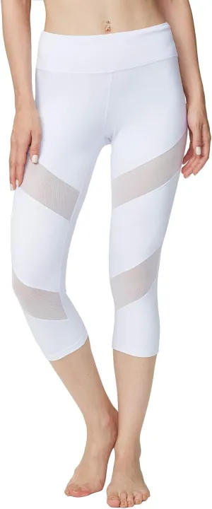 ONGASOFT High Waisted Yoga Capri Mesh Leggings for Women Soft Stretchy Running Workout Cropped Pants