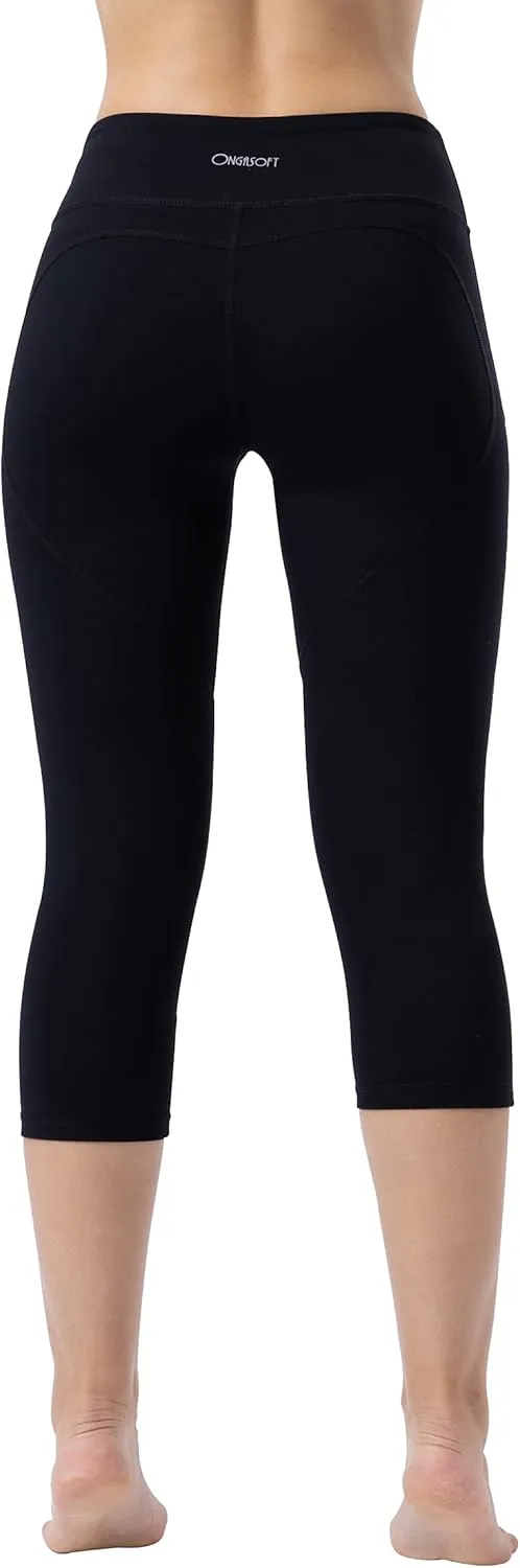 ONGASOFT High Waisted Yoga Capri Mesh Leggings for Women Soft Stretchy Running Workout Cropped Pants
