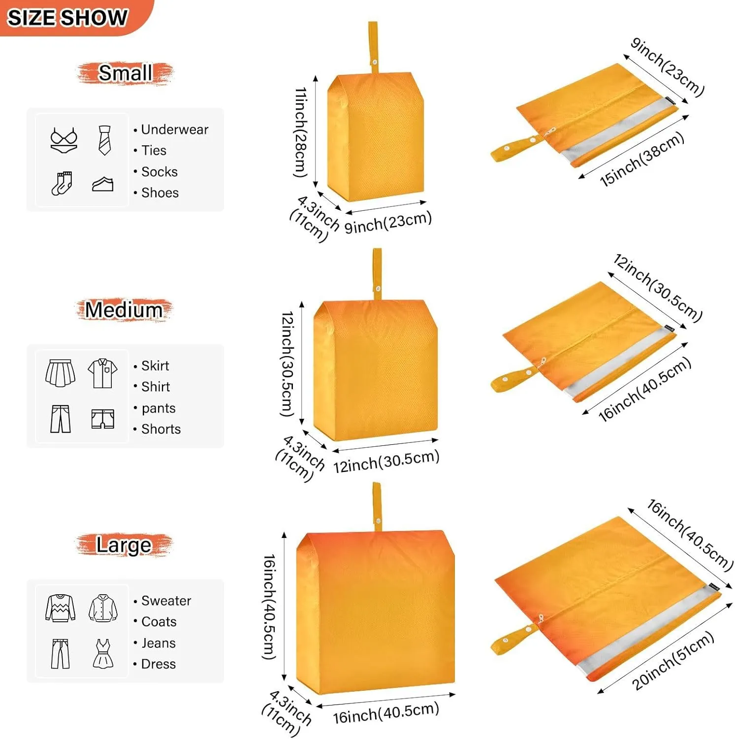 Orange 3 Set Travel Packing Cubes For Suitcases, Foldable, Garment Bag Closet Storage, Luggage Space Saver, Luggages Management Personnel