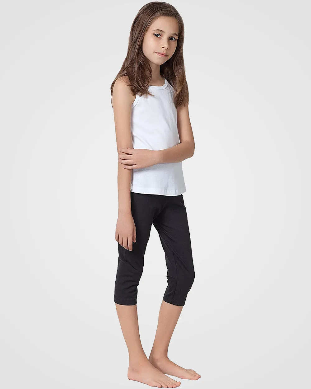 Organic Cotton Spandex Cropped Leggings for Girls - Black