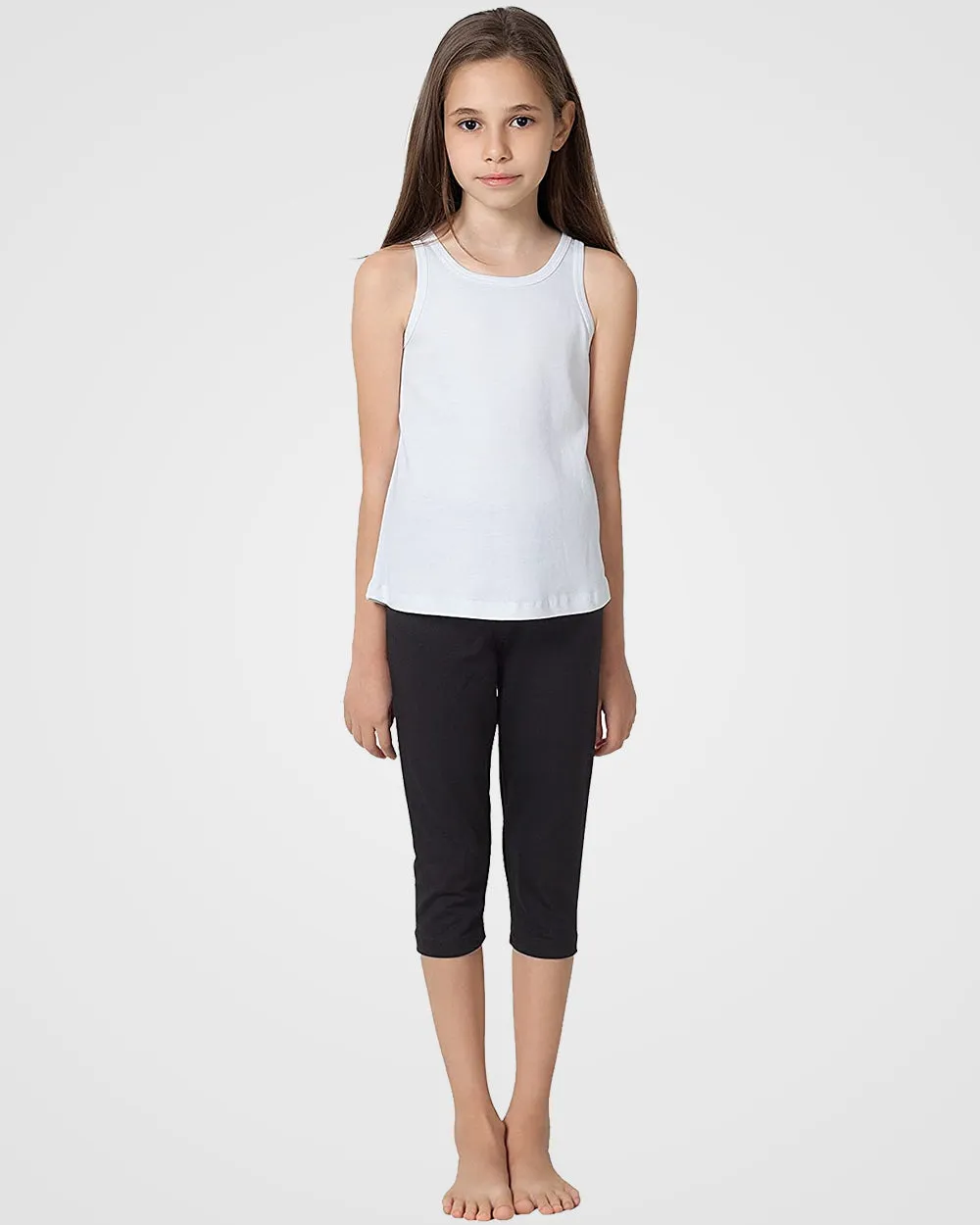 Organic Cotton Spandex Cropped Leggings for Girls - Black