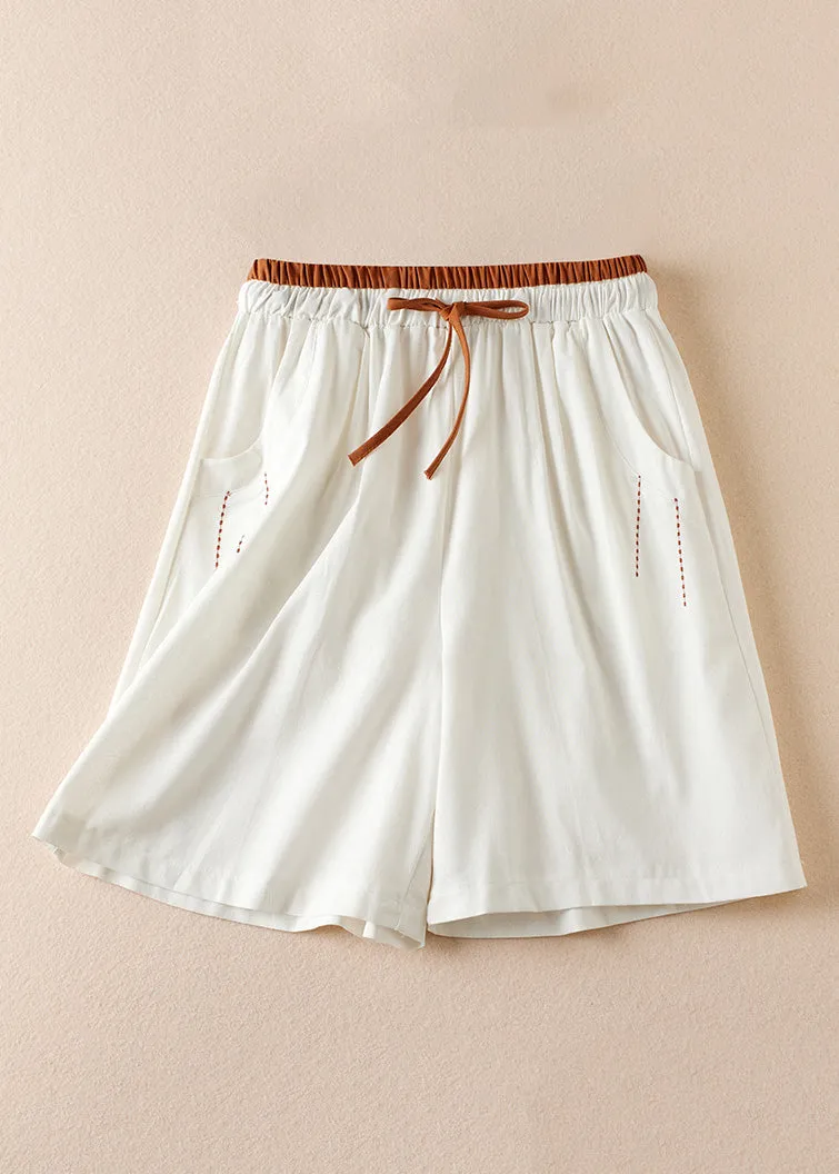 Organic Linen Pockets Elastic Waist Cotton Shorts Summer AM1040