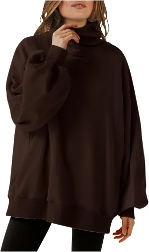 Oversized Sweatshirt For Women Fall Fashion 2024 Casual Solid Cowl Neck Pullover Tops Long Sleeve y2k Hoodies