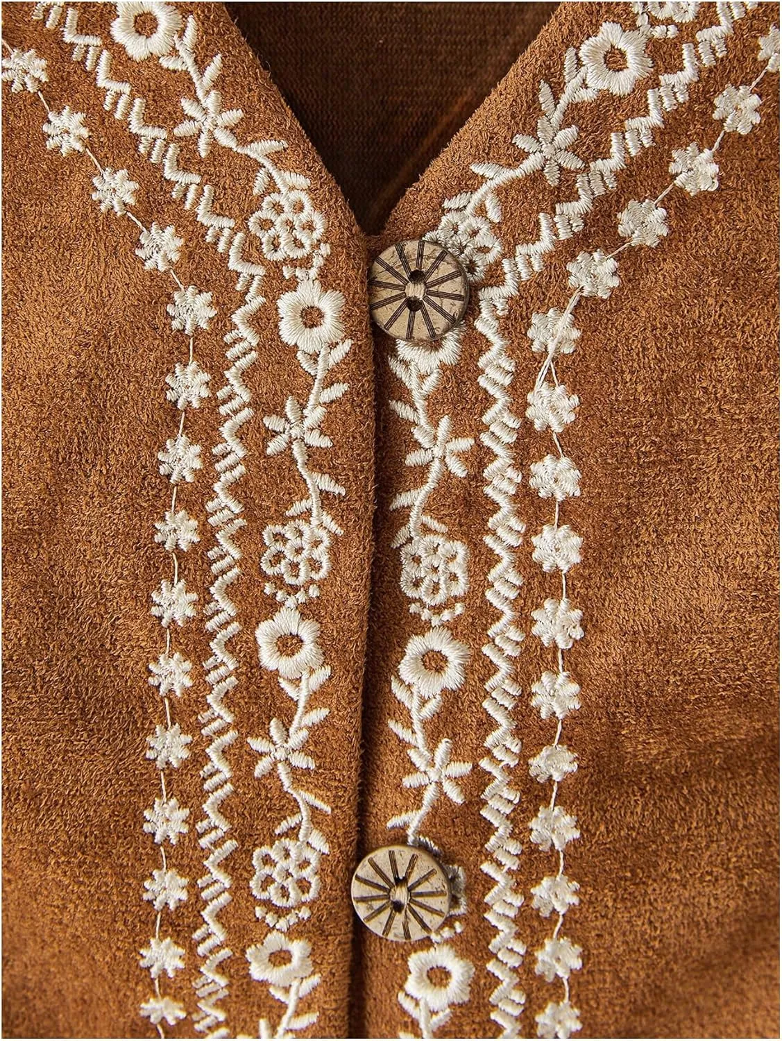 OYOANGLE Women's Button Front Fringe Cowgirl Vest Embroidered V Neck Sleeveless Crop Jackets