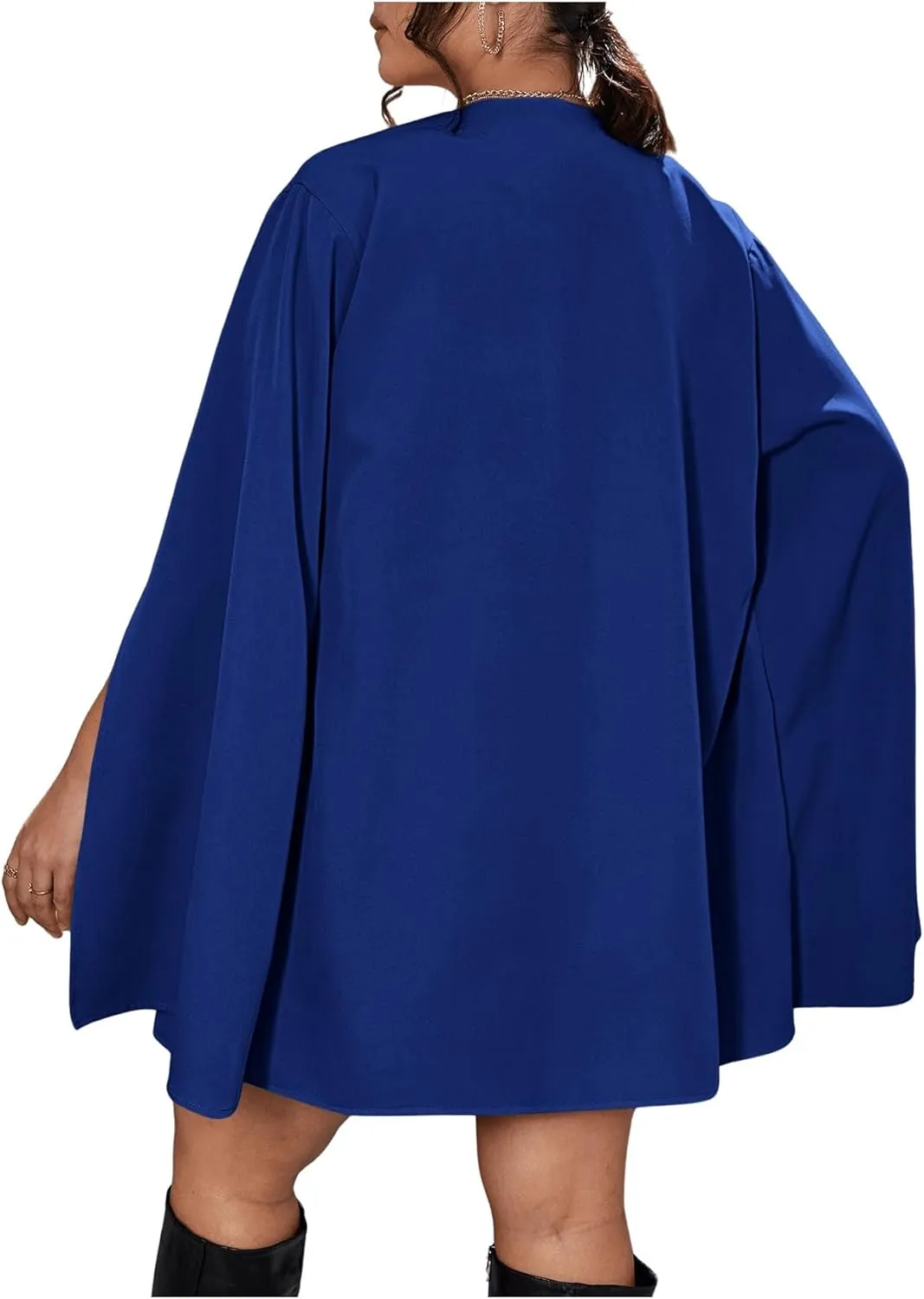 OYOANGLE Women's Plus Size Elegant Cape Blazer Split Long Sleeve Open Front Work Office Jacket Outerwear