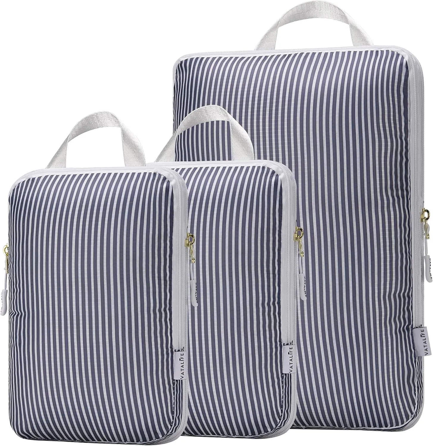Packing Cubes Luggage Organizer Bags for Suitcase & Backpack, Compression Packing Cubes for Travel, Lightweight Luggage Organizers, Travel Cubes for Packing, Vacation Essentials, 3pc Set - Grey Stripe