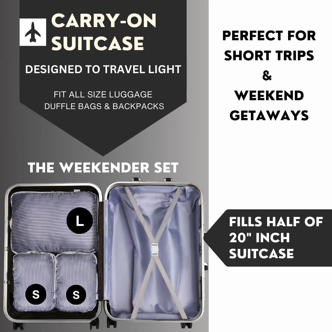 Packing Cubes Luggage Organizer Bags for Suitcase & Backpack, Compression Packing Cubes for Travel, Lightweight Luggage Organizers, Travel Cubes for Packing, Vacation Essentials, 3pc Set - Grey Stripe