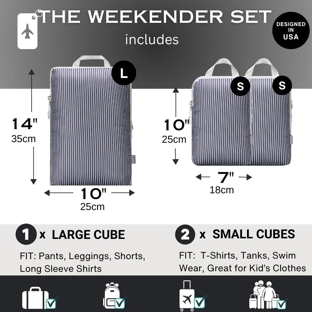 Packing Cubes Luggage Organizer Bags for Suitcase & Backpack, Compression Packing Cubes for Travel, Lightweight Luggage Organizers, Travel Cubes for Packing, Vacation Essentials, 3pc Set - Grey Stripe