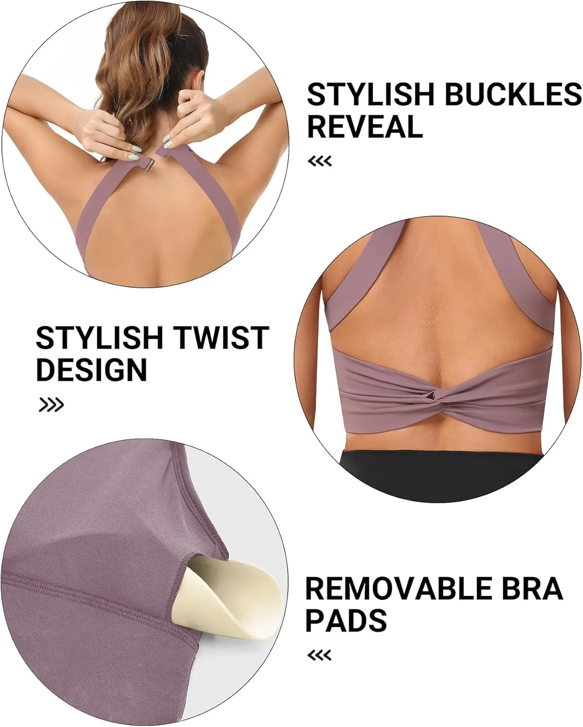 Padded Sports Bras for Women - Strappy Spaghetti Strap Workout Criss Cross Tank Tops Sets (3 Pack)
