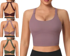 Padded Sports Bras for Women - Strappy Spaghetti Strap Workout Criss Cross Tank Tops Sets (3 Pack)