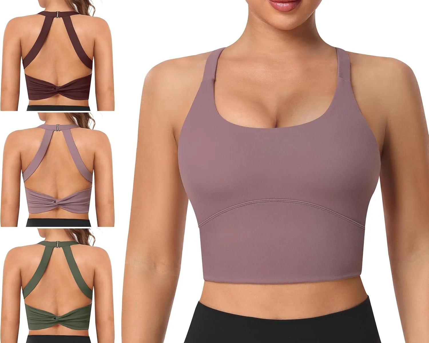 Padded Sports Bras for Women - Strappy Spaghetti Strap Workout Criss Cross Tank Tops Sets (3 Pack)