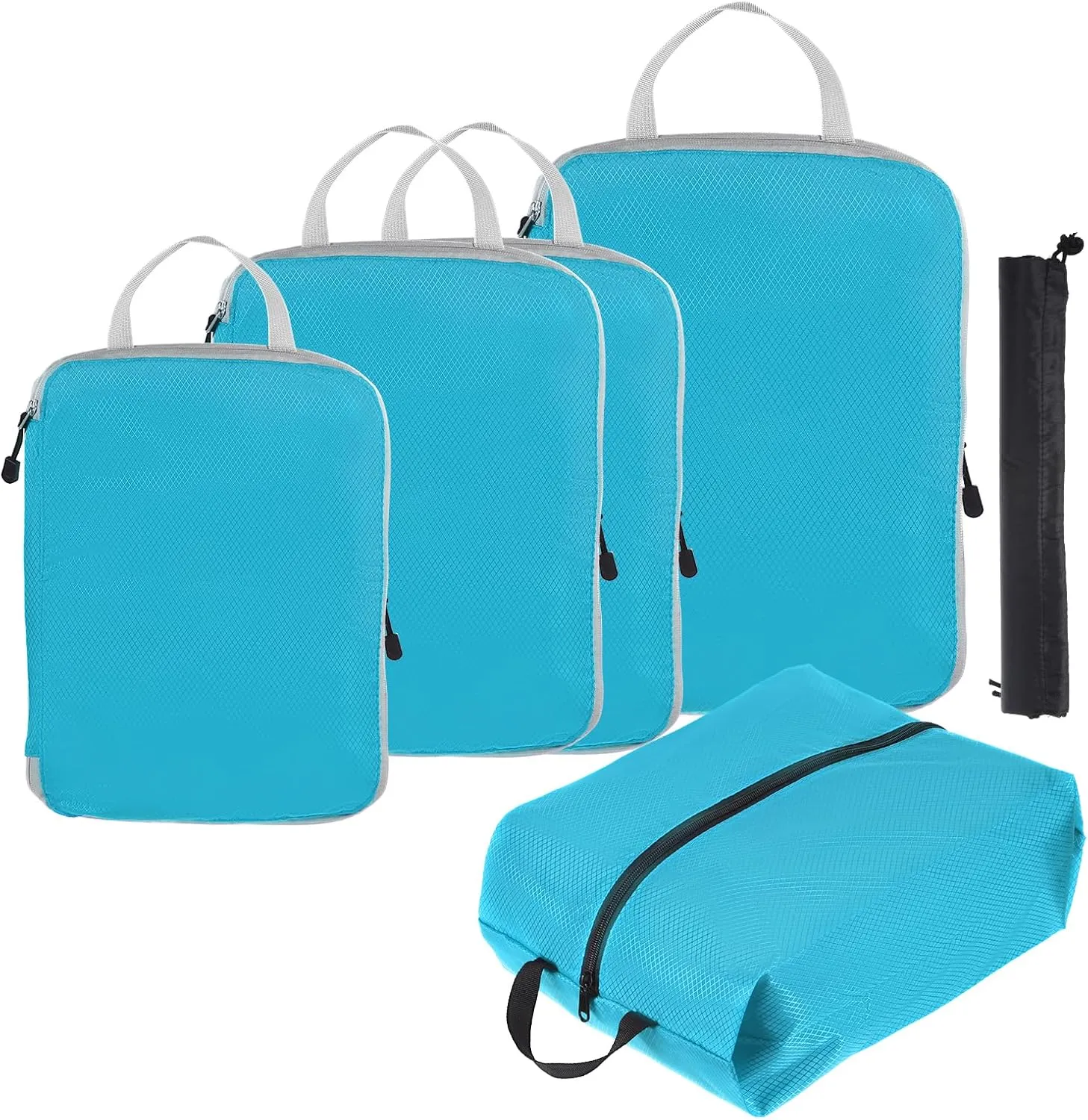PATIKIL Compression Packing Cube for Travel, 6 Pack Lightweight Waterproof Nylon Compression Cube Luggage Organizer Bags Shoe Bag for Suitcases Backpack, Sky Blue