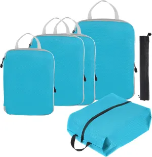 PATIKIL Compression Packing Cube for Travel, 6 Pack Lightweight Waterproof Nylon Compression Cube Luggage Organizer Bags Shoe Bag for Suitcases Backpack, Sky Blue