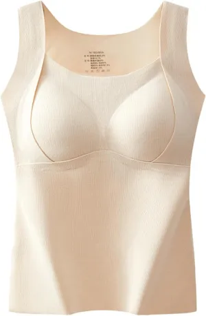 Patiyu Shop Built Bra, Camisole with Built-in Shelf Bra,2 in 1 Warming Vest with Built in Bra, Bra Tank Tops for Women