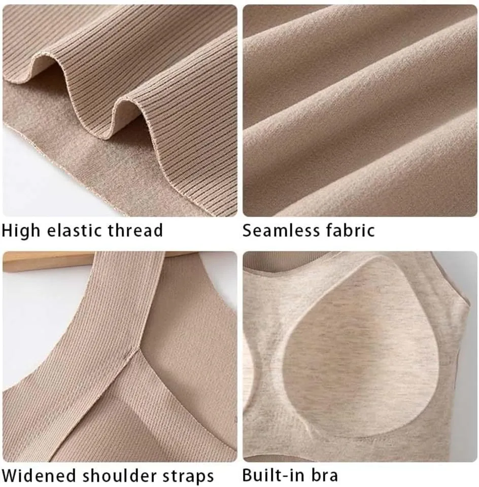 Patiyu Shop Built Bra, Winter Thickened Warm Tank Top with Shelf Bra Welfaries Women's Thermal Tank Tops Camisole Tops