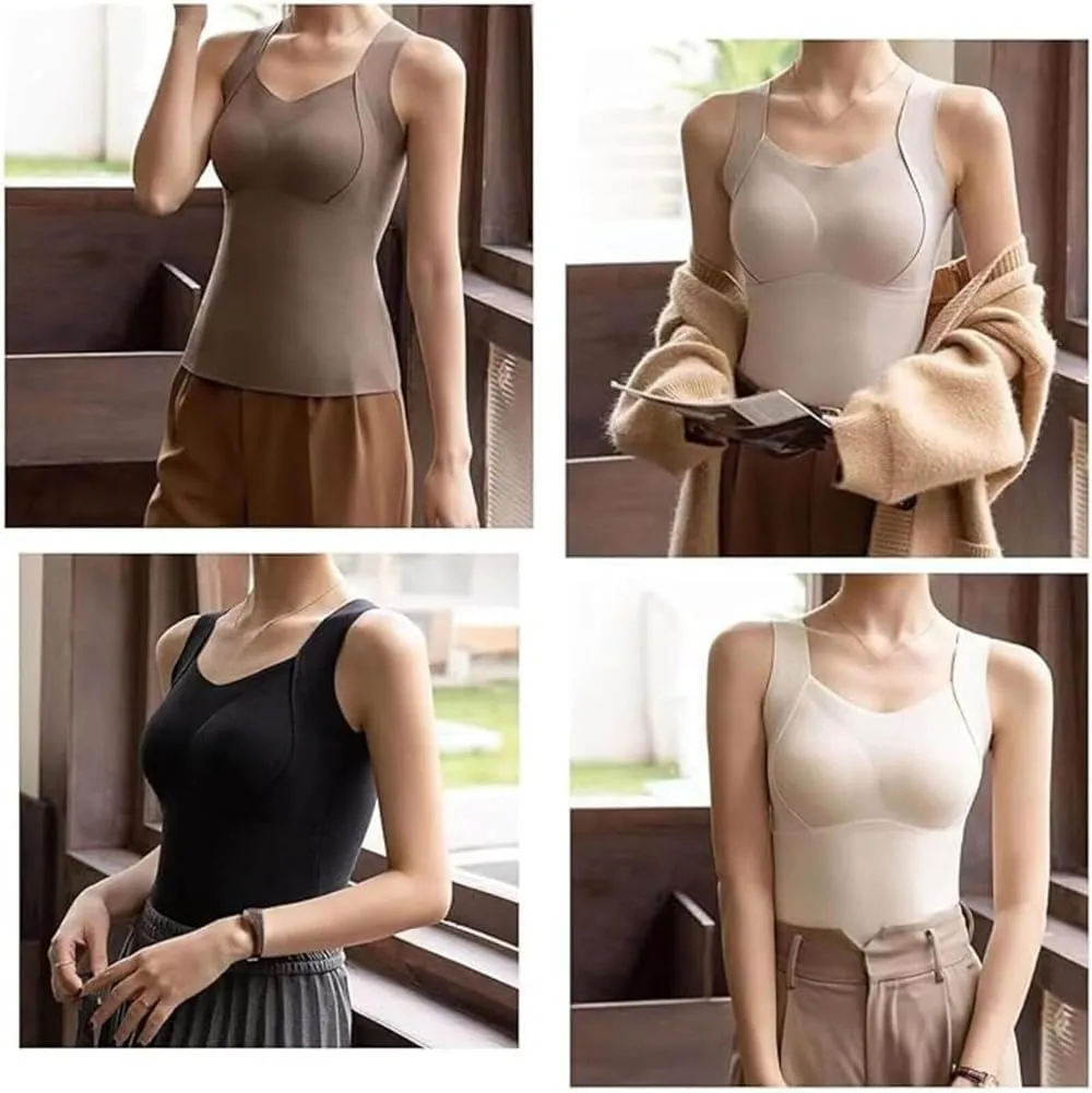 Patiyu Shop Built Bra, Winter Thickened Warm Tank Top with Shelf Bra Welfaries Women's Thermal Tank Tops Camisole Tops