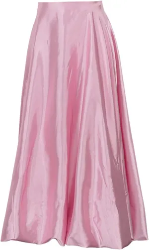 Perbai Women's High Waisted A Line Flare Satin Midi Skirt Balloon Party Skirt