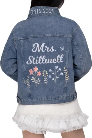 Personalized Embroidered Womens Jean Jackets Custom Bride Denim Jacket Wedding Anniversary Birthday Party Coat