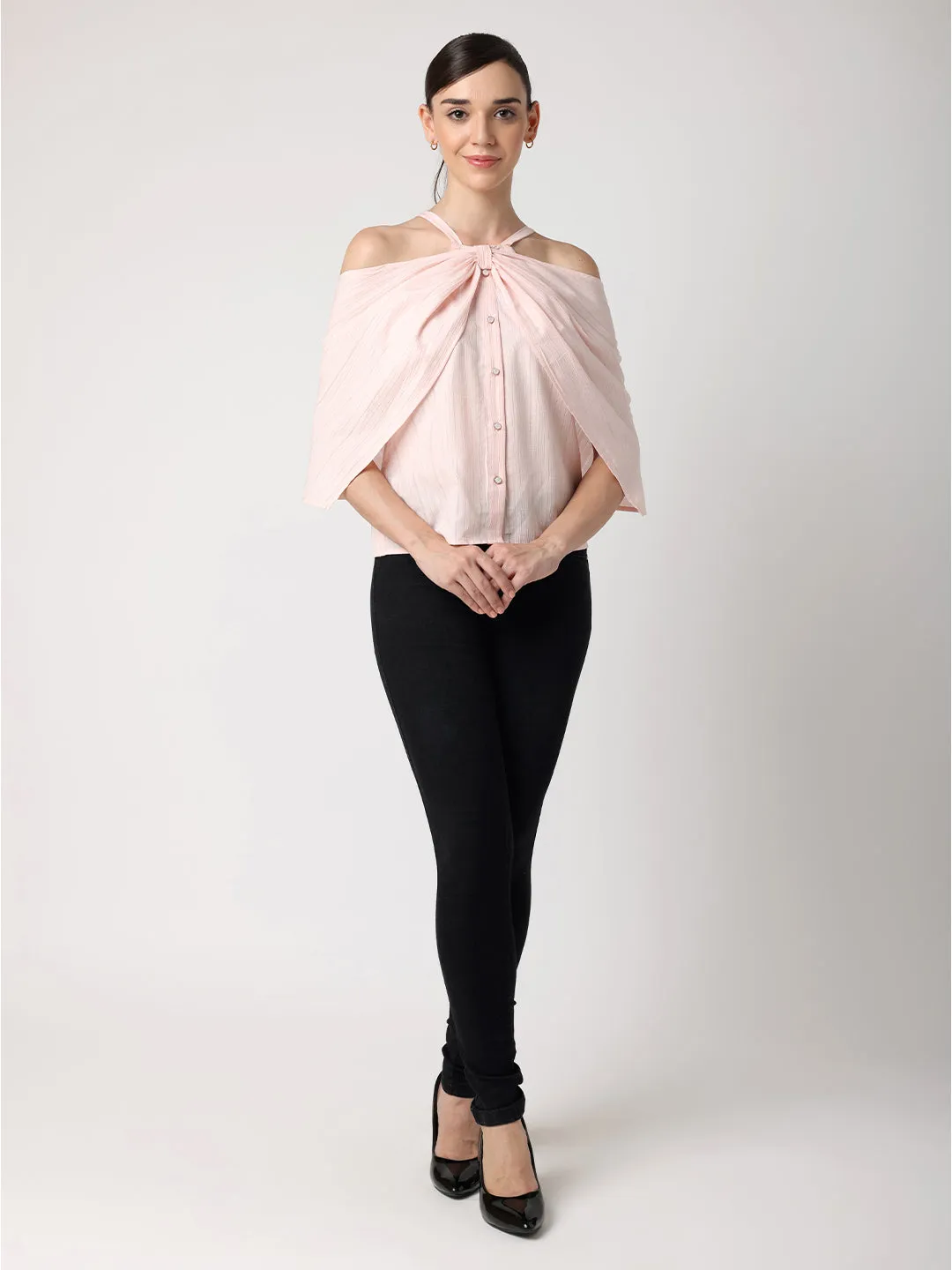 Pink Halter Neck Front Open Top