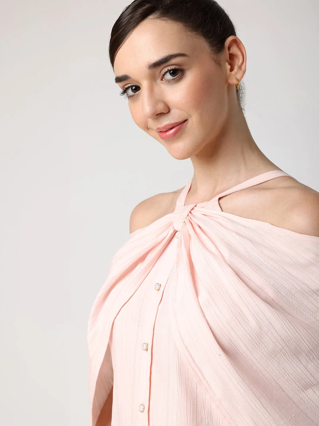 Pink Halter Neck Front Open Top