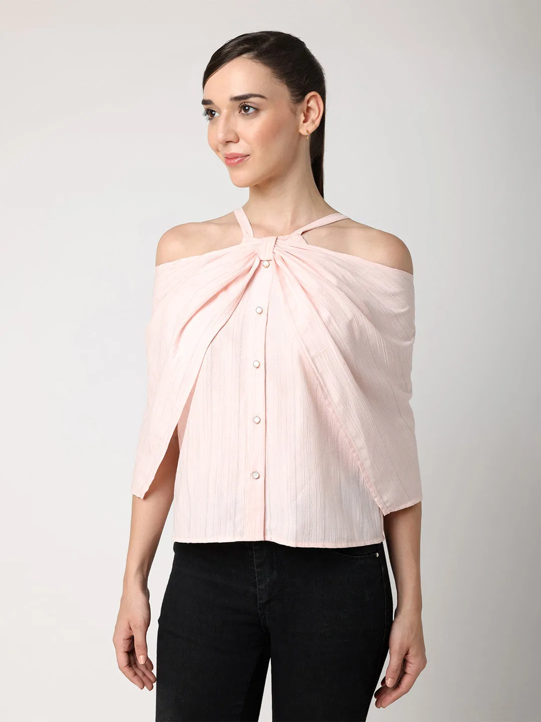 Pink Halter Neck Front Open Top