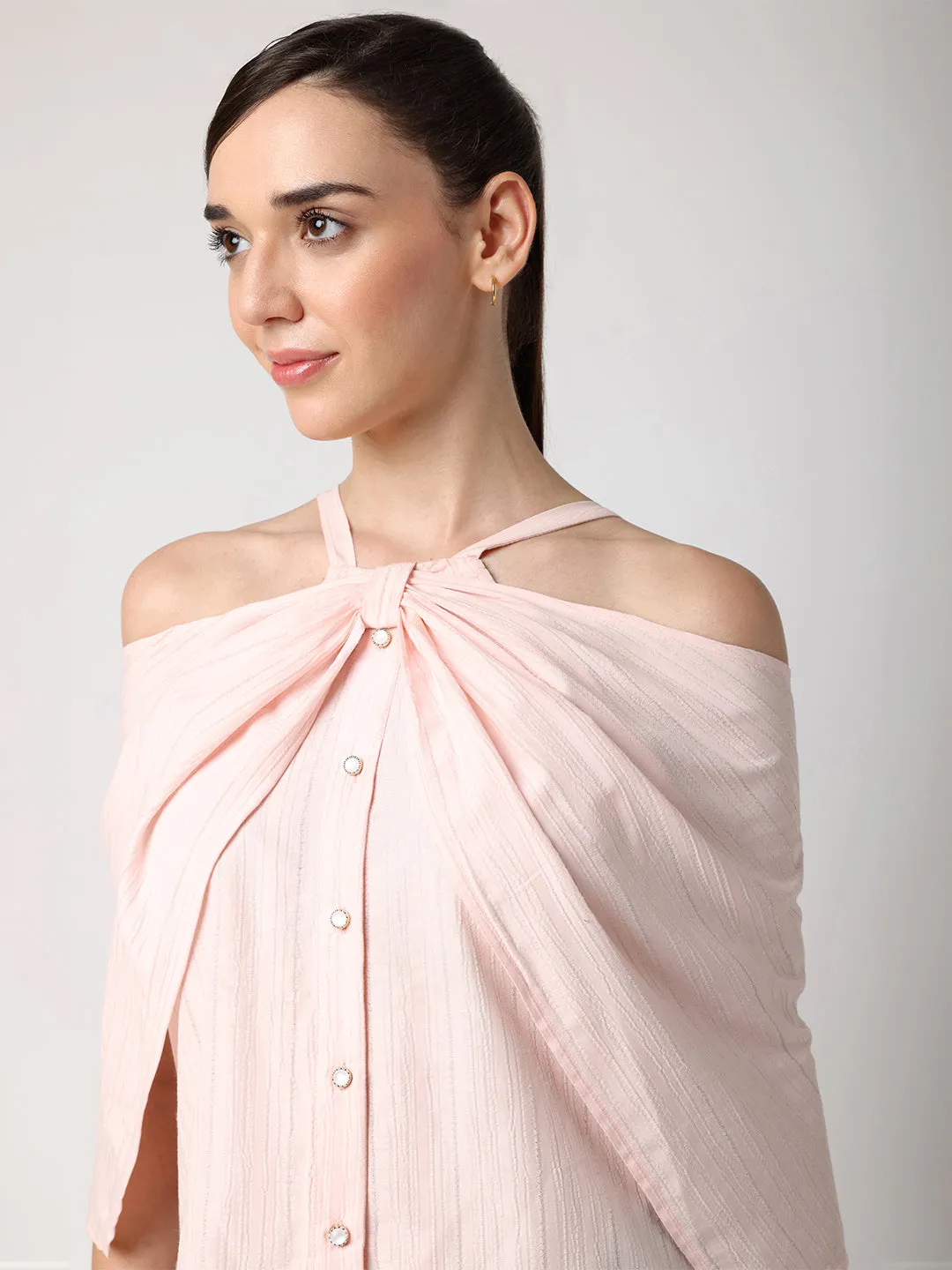 Pink Halter Neck Front Open Top