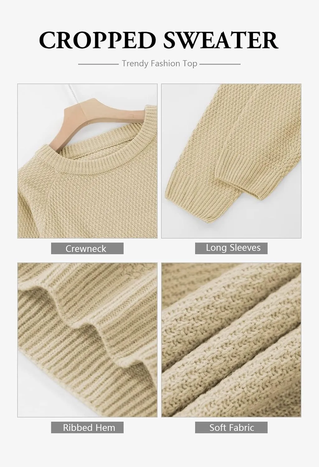 Pink Queen Crop Sweaters for Women Trendy Crew Neck Long Sleeve Fall Ribbed Pullover Cropped Knit Tops