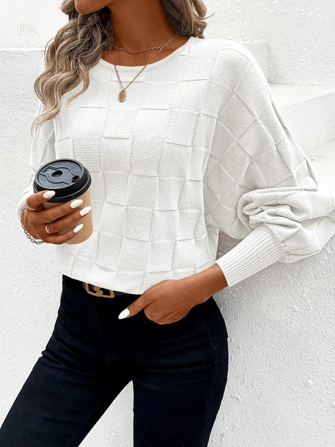 Pink Queen Women's Fall Sweaters 2024 Casual Long Batwing Sleeve Oversized Crewneck Pullover Winter Fashion Trendy Outfits