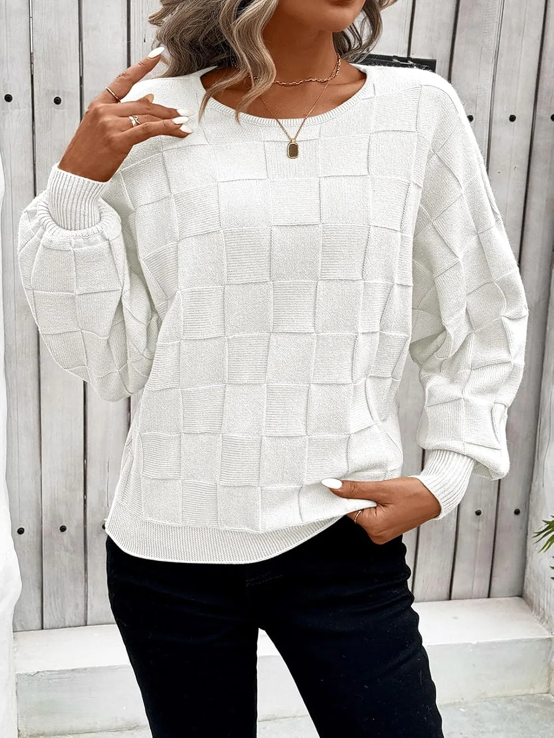 Pink Queen Women's Fall Sweaters 2024 Casual Long Batwing Sleeve Oversized Crewneck Pullover Winter Fashion Trendy Outfits