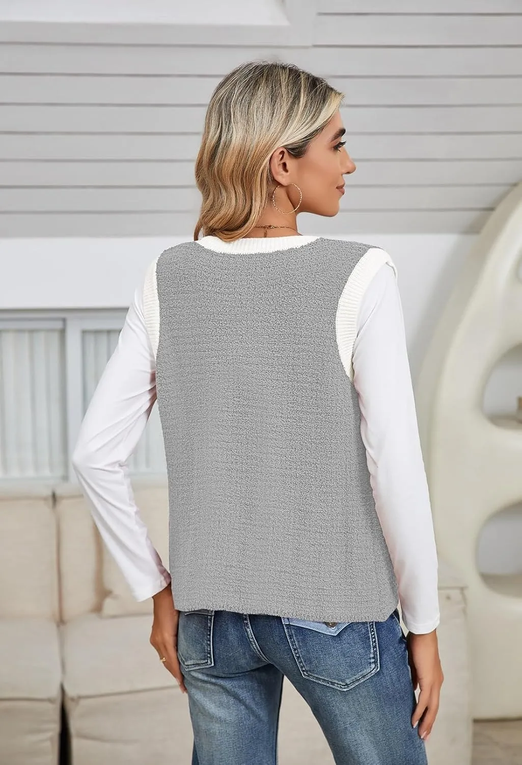 Pink Queen Women's Sweater Vest 2024 Sleeveless Knit Crewneck Button Down Tank Tops Fashion Casual Loose Summer Cardigans